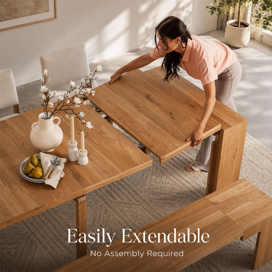 Transformer solid wood extendable dining table, seats 2 to 12